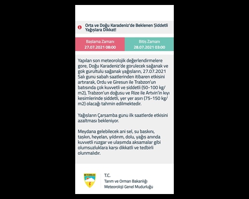 KARADENİZ’E SEL UYARISI