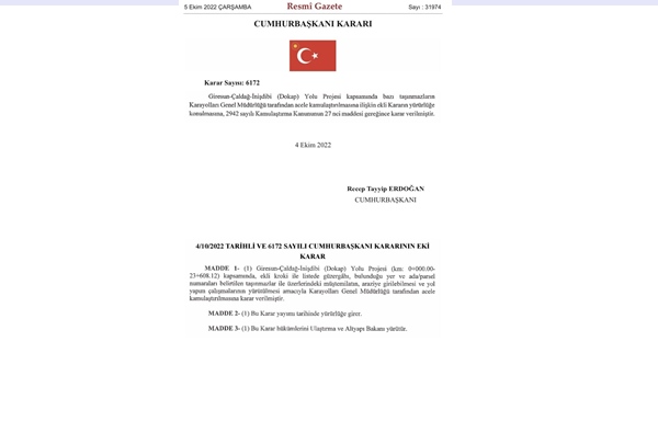 ÇALDAĞ-İNİŞDİBİ YOLUNDA ACELE KAMULAŞTIRMA