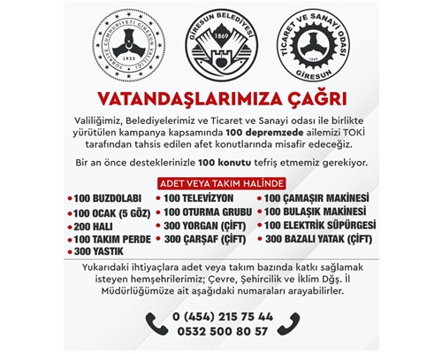 Giresun’a gelen 100 depremzede evleri için kampanya