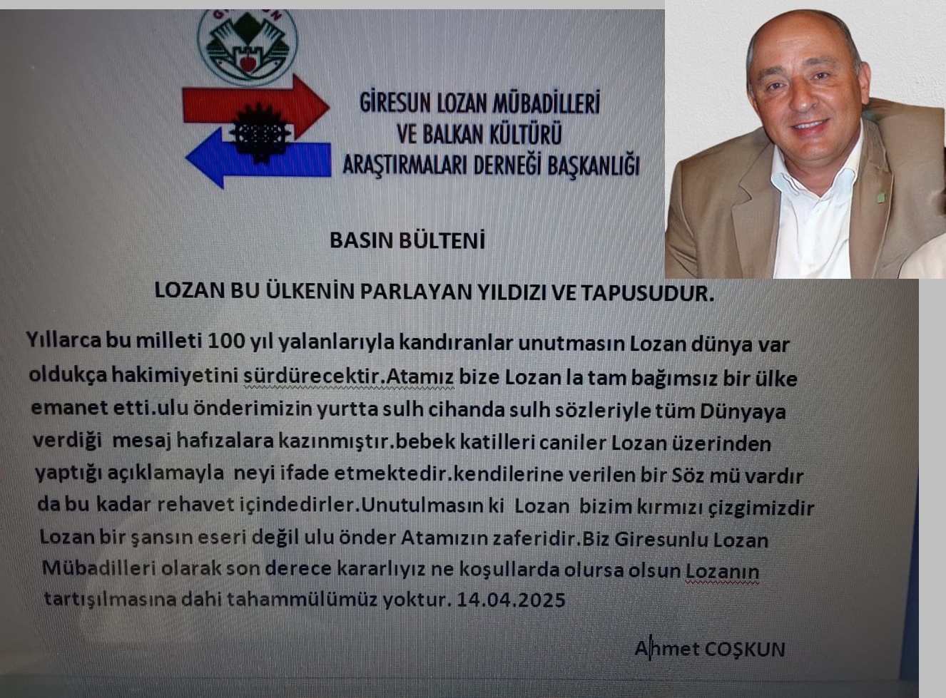 Ahmet Coşkun: “Dünya durdukça Lozan Anlaşması varolacak”