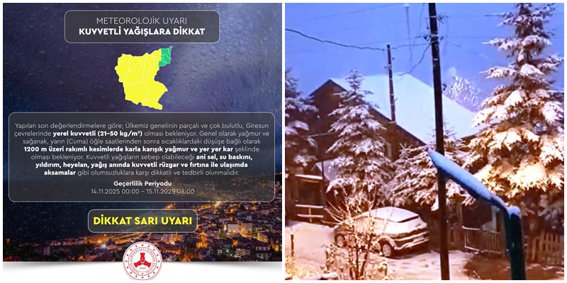 Giresun yaylalarına kar yağdı
