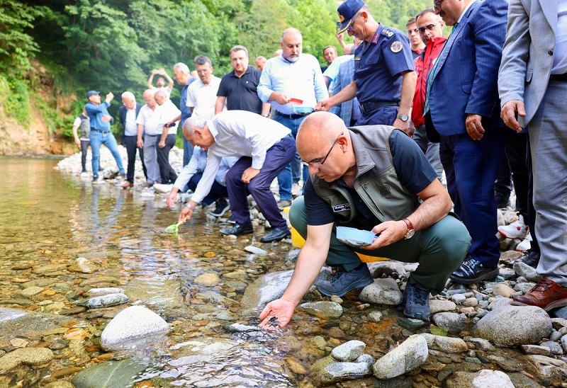 VALİ, MİLLETVEKİLLERİYLE DEREYE ALABALIK YAVRUSU SALDI